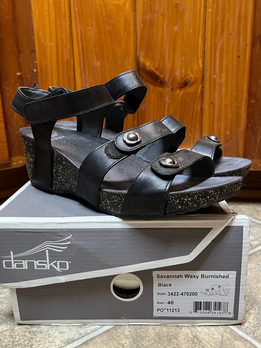 Dansko Savannah Black Leather Wedge Sandals Women’s 9.5